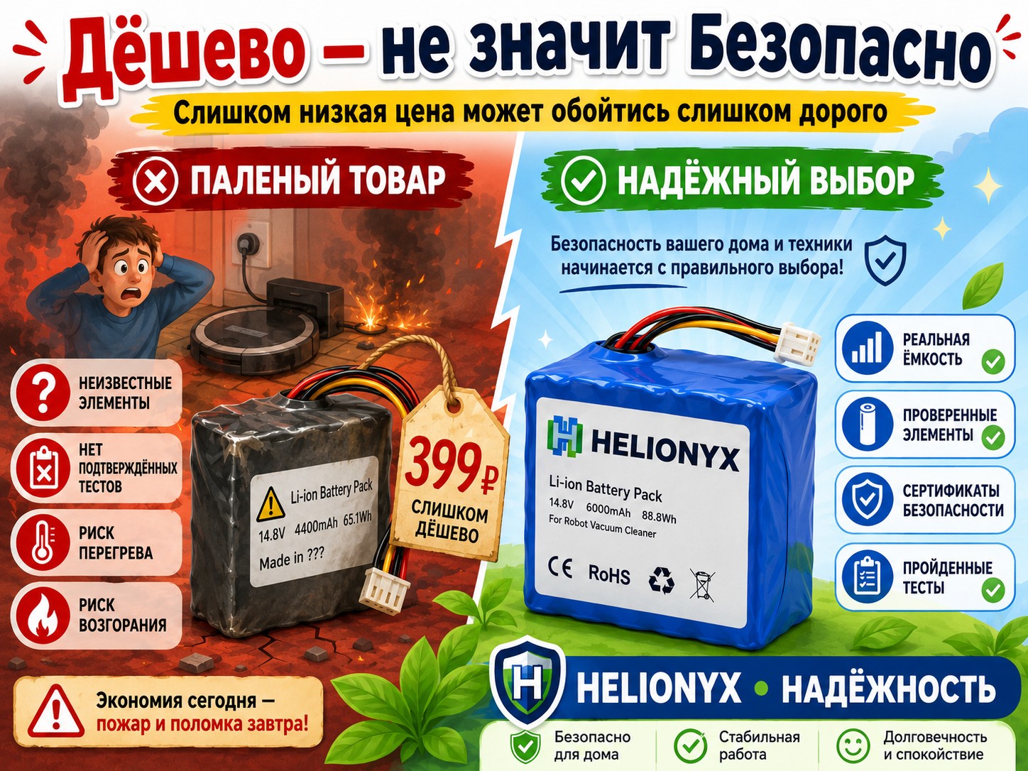 Риск покупки подозрительно дешёвого аккумулятора с неподтверждёнными характеристиками