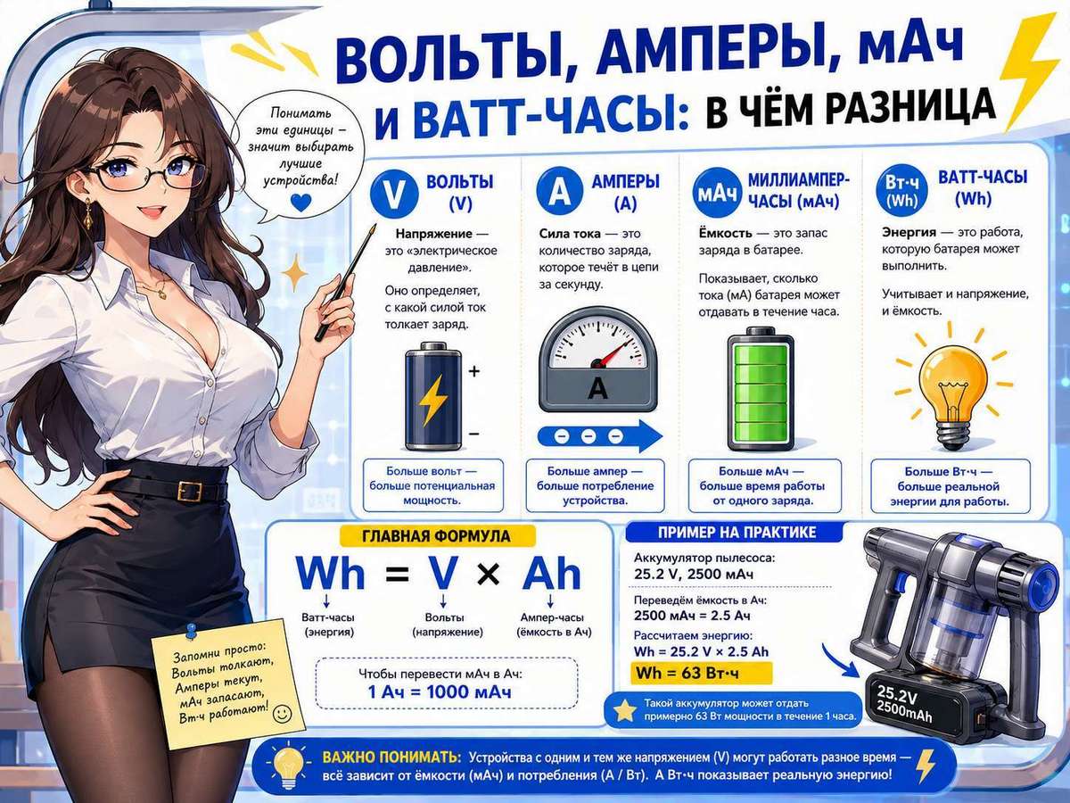 Вольты, амперы, мАч и ватт-часы — наглядное объяснение